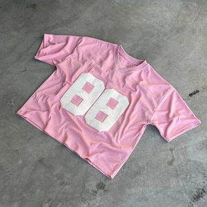 เสื้อฟุตบอลตาข่ายสีดำสำหรับผู้หญิง คอวี แขนสามส่วน ระบายอากาศได้ดี ทรงหลวม พิมพ์ลายอเมริกันฟุตบอล เพลิดเพลินกับอิสระ - Product Image 5