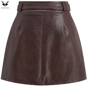 Minifalda de Moda Urbana para Mujer 2026, Estilo A-Line, Color Café, Cintura Alta, PU, Ecológica y Duradera - Product Image 2