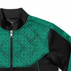 Conjunto de dos piezas de algodón grueso para hombre, chándal de lujo personalizado con bloques de color verde, conjunto deportivo con cremallera de manga larga para correr - Product Image 2