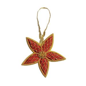 Red <b>Flower</b> Shape Zari Hanging, Hand Embroidered Zardozi Fabric <b>Ornament</b>, Eid / Ramzan / Festive Decoration Export - Product Image 1