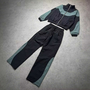 Chándal 2 en 1 para Hombre con Bloques de Color, Cremallera Completa, Cuello Redondo, Estilo Vintage, 100% Nylon, Ligero, Ropa de Verano Impermeable - Product Image 3