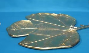 จานใบไม้อะลูมิเนียมหรูหรา ดีไซน์อาร์ตเดโค สำหรับเสิร์ฟอาหารและตกแต่งบ้าน - Product Image 4