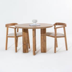 Table à manger ronde en bois Vandana Zentrix Nimbus avec un design contemporain fait main et solide - Product Image 1