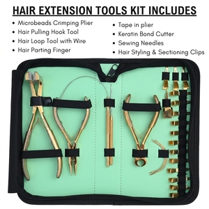 Kit d'outils professionnels pour extensions capillaires en gros : Pince à sertir micro-perles, Outil pour anneaux nano, Outil de séparation des mèches, Dissolvant de liens à la kératine - Product Image 2