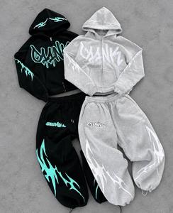 Conjunto de Sudadera con Capucha y Cremallera Stink para Hombre, de Algodón French Terry, con Estampado de Llamas, Estilo Urbano, Atuendo de Otoño, Gris y Negro - Product Image 1
