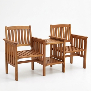 Conjunto de Sillas Modernas para Exteriores, Madera de Caoba Sólida con Acabado Natural para 2 Personas - Product Image 1
