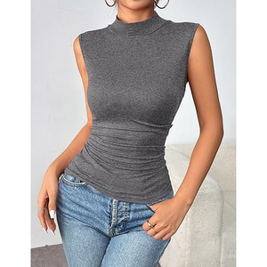 Débardeur moulant sans manches à col montant pour femme – Couleur unie, style décontracté et tendance - Product Image 5