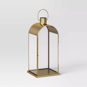 Home Decorative Dynamic Design Rectangle Shape Metal & Glass Candle <b>Lantern</b> Centerpiece for Floor Home & Hotel in <b>Gold</b> Finished - Product Image 5