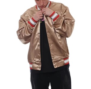 Gold Satin Varsity <b>Jacket</b> Men Preppy Style Embroidered Letter H Front Regular Fit Autumn Wear - Product Image 5