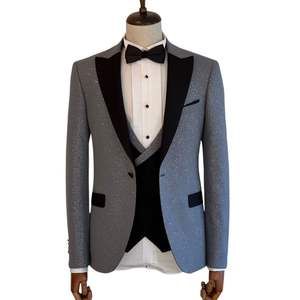 Costume de smoking trois pièces blanc monochrome pour homme, revers châle noir bicolore, blazer pour bal de promo, tenue de soirée, costumes de marié - Product Image 4