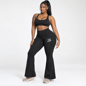 <b>Flared</b> Leg Yoga <b>Leggings</b> High Waist Solid Black Full Length Elastic Waist Heat Transfer Printing Oem Service - Product Image 4