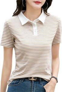 Camiseta polo para mujer, elegante, con ribete en contraste, tela de malla transpirable, ligera, informal, deportiva, de diseño. - Product Image 4
