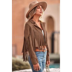 Veste en daim à franges pour femmes, style western, manteau bohème élégant à pompons, veste en daim rétro, mode cowgirl - Product Image 6