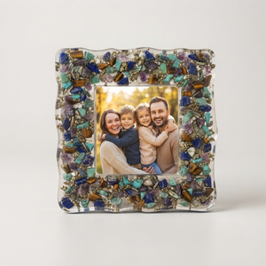 Cadre photo en acrylique fait main imprimé UV avec motif mosaïque turquoise bleu, affichage horizontal sur table, par REHMAN CRAFT - Product Image 2