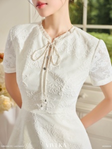 Robe mini trapèze en dentelle avec nœud pour femme LOTUS, respirante, unie, effet illusion, pour usage quotidien, ODM/OEM/Vente en gros, été - Product Image 6