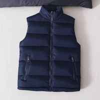 Gilet matelassé d'hiver pour homme grande taille, col montant, sans manches, décontracté, bleu marine uni, fermeture éclair sur le devant, chaud et isolant