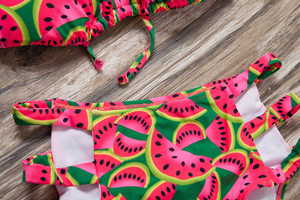 Women's Watermelon Print Bikini Set <b>Crossed</b> Halter <b>Top</b> Hollow Out Hipster Bottom Spandex Polyester Swimwear - Product Image 5