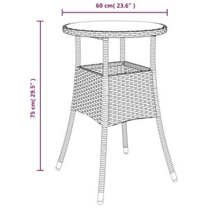 Tavolo Patio grigio Ø23.6 "x29.5" con vetro temperato e Rattan in poli per l'intrattenimento all'aperto - Product Image 6