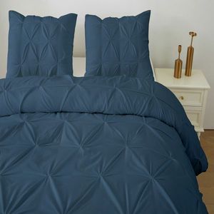 Queen Size Comforter Set 3-Piece Pintuck Navy Bedding with 1 Down Alternative Comforter and 2 Pillow Shams Duvet Cover Sets - Product Image 1