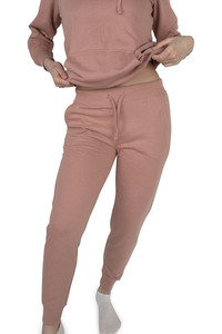 Women <b>Pink</b> Hooded <b>Tracksuit</b> Full Sleeve Solid Color Casual Sweatshirt And Pants <b>Set</b> With Side Pockets Elastic Waist Autumn Wear - Product Image 4