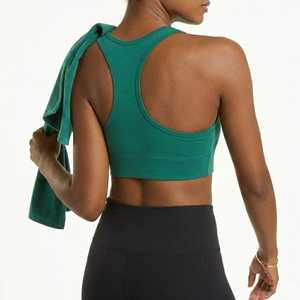 Sujetador deportivo verde liso para mujer, espalda cruzada, cuello redondo, soporte medio, transpirable, ropa deportiva de yoga, diseño sin costuras - Product Image 4