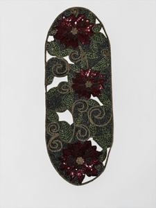 Oval Fabric Table <b>Runner</b> <b>Christmas</b> Poinsettia Beaded Design Handmade Mats & Pads - Product Image 4