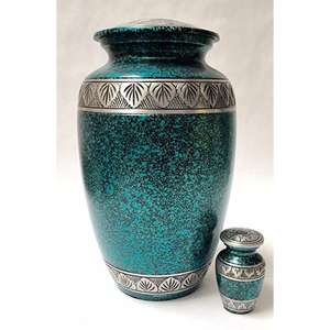 Urne funéraire bleue avec gravure argentée, urnes de haute qualité pour cendres, prix de gros, urne et pot funéraires faits à la main de style américain - Product Image 6