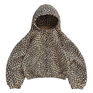 Technical Outdoor Oversized Hoodie-100% Cotton <b>Y2K</b> Terry Leopard Print Crop Pullover - Product Image 1