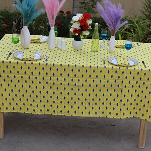 Yellow Printed Cotton <b>Square</b> <b>Tablecloth</b> With Green Plant Pattern Traditional Indian Style Washable Home Use - Product Image 3