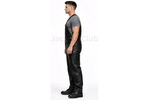 <b>Men</b> Faux Leather Work Coverall Water Resistant Black Overalls Uniform - Product Image 3