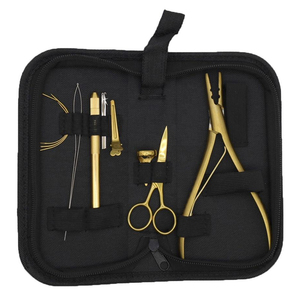 Kit d'outils professionnels légers pour extensions capillaires, qualité salon, prix de gros, pinces en acier inoxydable doré, ciseaux, support en laiton - Product Image 1
