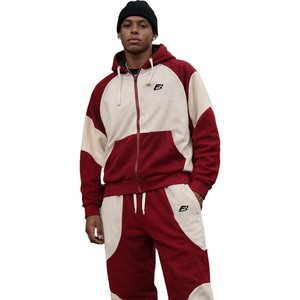 Wholesale Men's Streetwear Style Sweat Suits Custom Panel <b>Embroidery</b> <b>Set</b> Polar-fleece Zip Up Hoodie Sweatpants Tracksuits OEM - Product Image 1