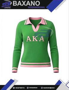 อัลฟ่า |   คาปา |   เสื้อสเวตเตอร์ถักสีเขียวลำลองสำหรับผู้หญิงของอัลฟ่า ซอร์โรริตี้ พร้อมลายพิมพ์ตัวอักษร AKA เสื้อสเวตเตอร์ตัวอักษรพิมพ์ลาย สามารถปรับแต่งโลโก้ได้ - Product Image 4