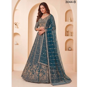 <b>Top</b> Quality Women's Premium <b>Net</b> Partywear Lehenga Choli with Designer Crystal and Motif Handwork Available For Sale - Product Image 1