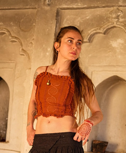 Handmade <b>Rust</b> Orange Cotton Crop <b>Top</b> Boho Festival Tank <b>Top</b> Summer Beach Hippie <b>Top</b> Tribal Gypsy Bodice Blouse - Product Image 1