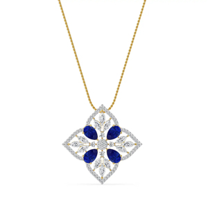 Collar de lujo con colgante de flor, zafiro azul y diamantes de talla marquesa, cadena de serpiente chapada en oro de 18 quilates, joyería de boda para mujer - Product Image 3