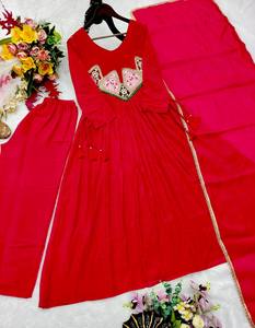 Red Embroidered Anarkali <b>Suit</b> <b>Women</b> Floor-Length Traditional Indian Pakistani <b>Wedding</b> Dress with Dupatta Loose Fit - Product Image 5