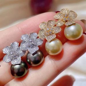 Nouvelles boucles d'oreilles en argent pur Wenchi 925 avec perles noires naturelles de 10-11 mm à micro-imperfections, boîte cadeau personnalisée tendance, Chine - Product Image 2