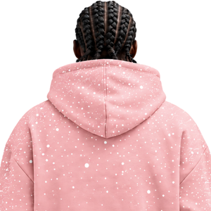 Blush Pink <b>White</b> Speckled Print <b>Men</b> Pullover Hoodie Oversized Fleece <b>Sweatshirt</b> Drawstring Hood Kangaroo Pocket Casual Wear - Product Image 4