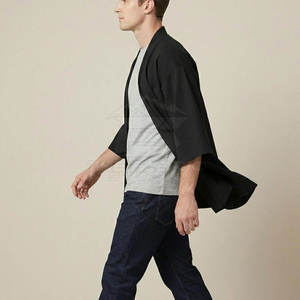 <b>Men's</b> Black Oversized <b>Kimono</b> <b>Jacket</b> Casual Full Sleeve Print Eco-Friendly Sporty Poplin Shirt Autumn Wear - Product Image 2
