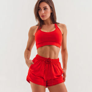 Ensemble de shorts de bain ajustables brillants pour femmes, été, deux pièces, vêtements de plage avec poches, polyester/coton - Product Image 1