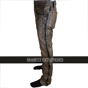 กางเกงขายาวผู้ชายสไตล์วินเทจลำลองสำหรับออกกำลังกาย ผ้าหนาปานกลาง แต่งลายปัก ขาดๆ แบบดิสเทรส  พร้อมเชือกหนังแท้ ระบายอากาศได้ดี - Product Image 2