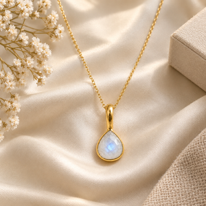 Faceted <b>Moonstone</b> Heart Necklace | Gold Plated Gemstone Pendant Necklace | Elegant Fashion <b>Jewelry</b> - Product Image 1
