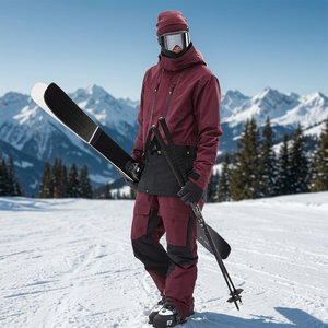 Veste de ski d'hiver imperméable à capuche pour homme, style sportif bordeaux avec fermeture éclair et rembourrage en polyester, ski d'hiver, snowboard - Product Image 2