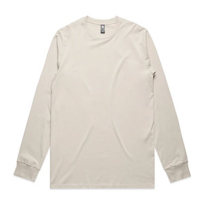 T-shirt en coton blanc à col rond pour homme, coupe classique, couleur unie, jersey tricoté, design uni, manches longues - Product Image 4
