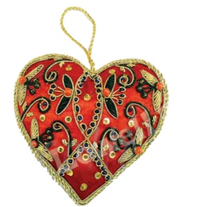 Adorno Colgante para Árbol de Navidad Hecho a Mano, Diseño Único, Bordado Zari, Cuentas, Forma de Corazón, Decoración Navideña, Proveedor Confiable - Product Image 1