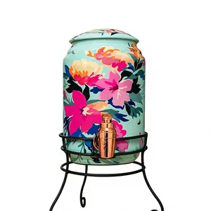 Floral Print Metal Water <b>Dispenser</b> with Stand 5 Litre Decorative Beverage <b>Dispenser</b> with Copper Tap for Home Kitchen and Dining - Product Image 1