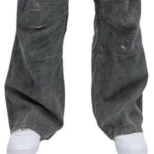 <b>Mens</b> Washed <b>Black</b> Denim <b>Cargo</b> <b>Pants</b> Baggy Fit Multi Pocket Loose Leg Jeans Casual Streetwear Workwear Vintage Fashion Trousers - Product Image 6