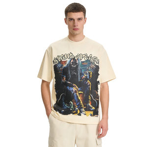 T-shirt imprimé pour homme de haute qualité, col rond, coupe ample, manches courtes, style vintage, tissu tricoté en polyester 250g, transfert thermique - Product Image 1