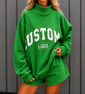 Sudadera Verde Oversize de Cuello Redondo para Mujer, con Estampado de Letras Personalizado, Ecológica, de Secado Rápido, Estilo Urbano, Manga Larga - Product Image 1